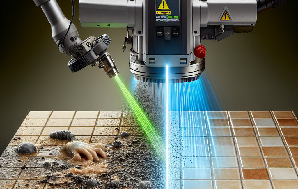 Laser cleaning for removing contaminants from tile surfaces